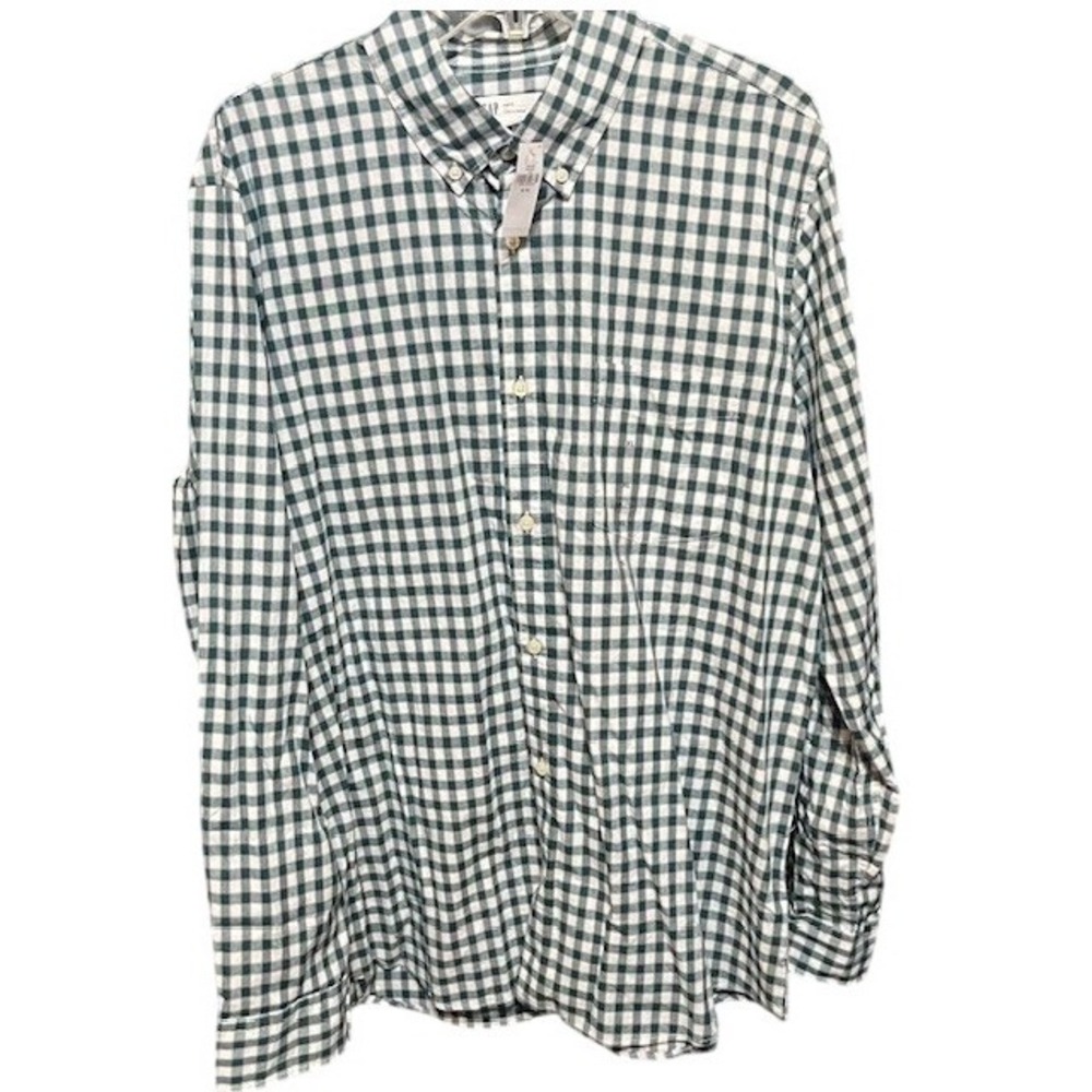 Gap Shirt Mens XL Green Gingham Check Slim Fit Stretch Poplin Lightweight ‎ L/S